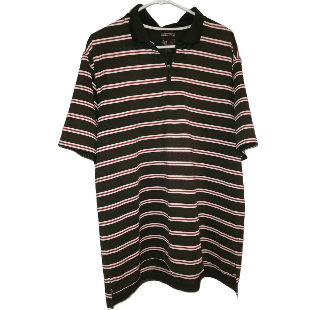 Adidas Climacool Polo Shirt‎ Men L Black Red White Striped 1/4 Zip Golf Tech Tee